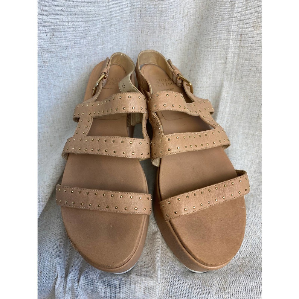 Stuart Weitzman Beige Platform Wedge Sandal Studded Size 8.5